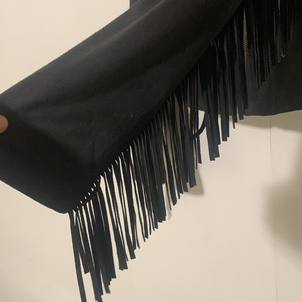 Mural Black Women’s Faux Leather Jacket with Fringe - Picture 6 of 13